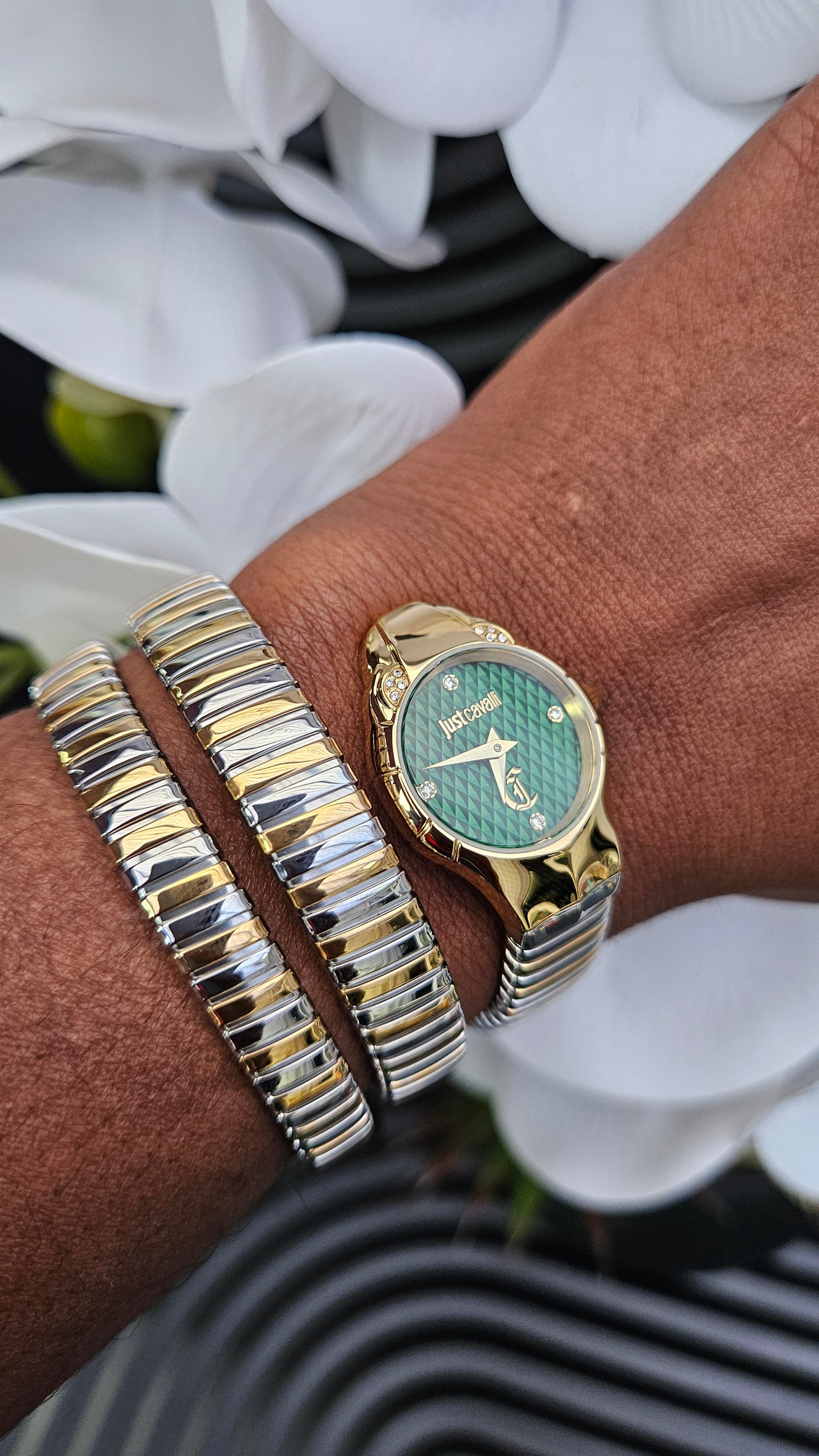 JC Stainless Steel Two Tone Snake Wrap Watch