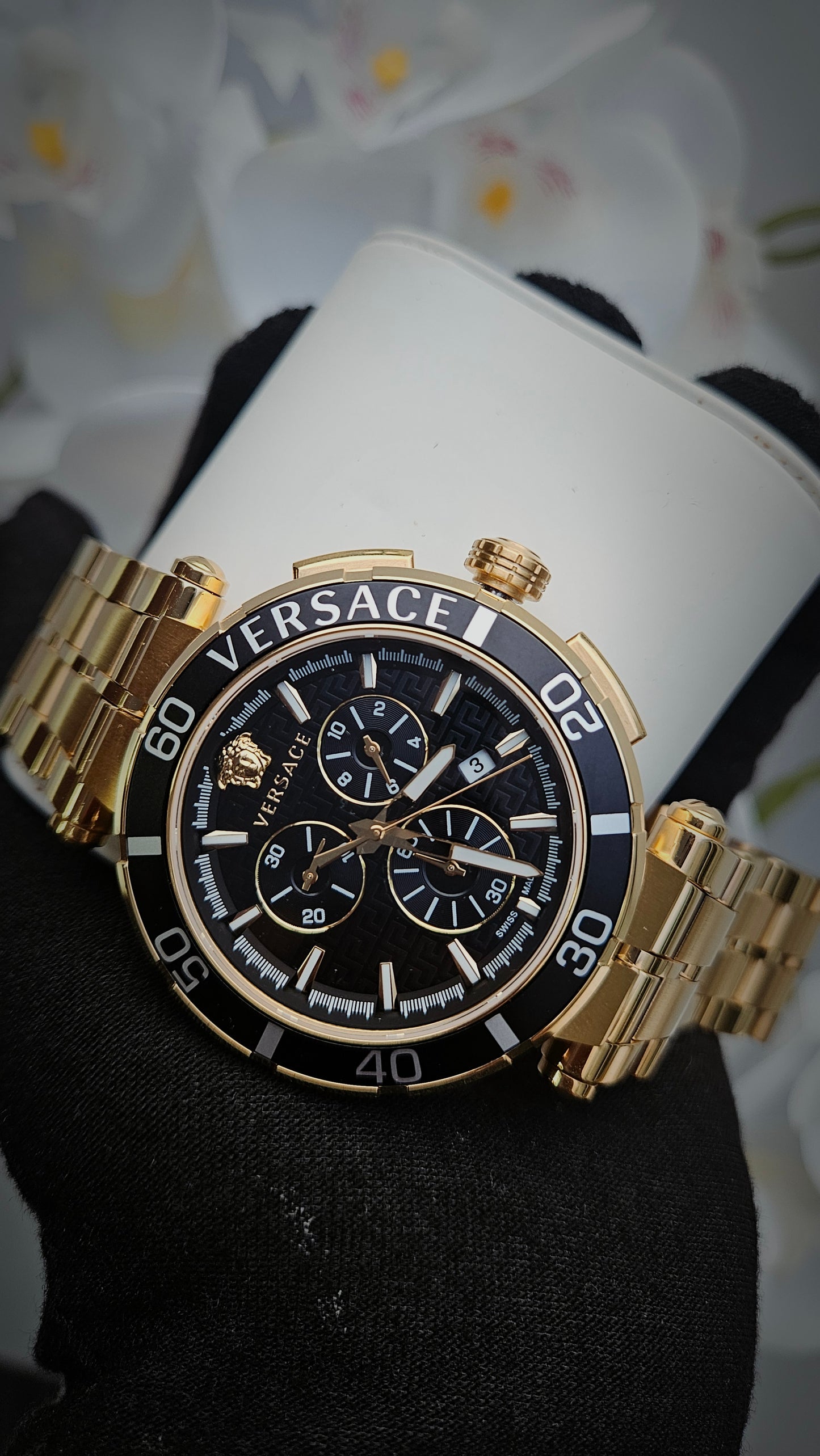Versace Chronograph Gold and Black Watch