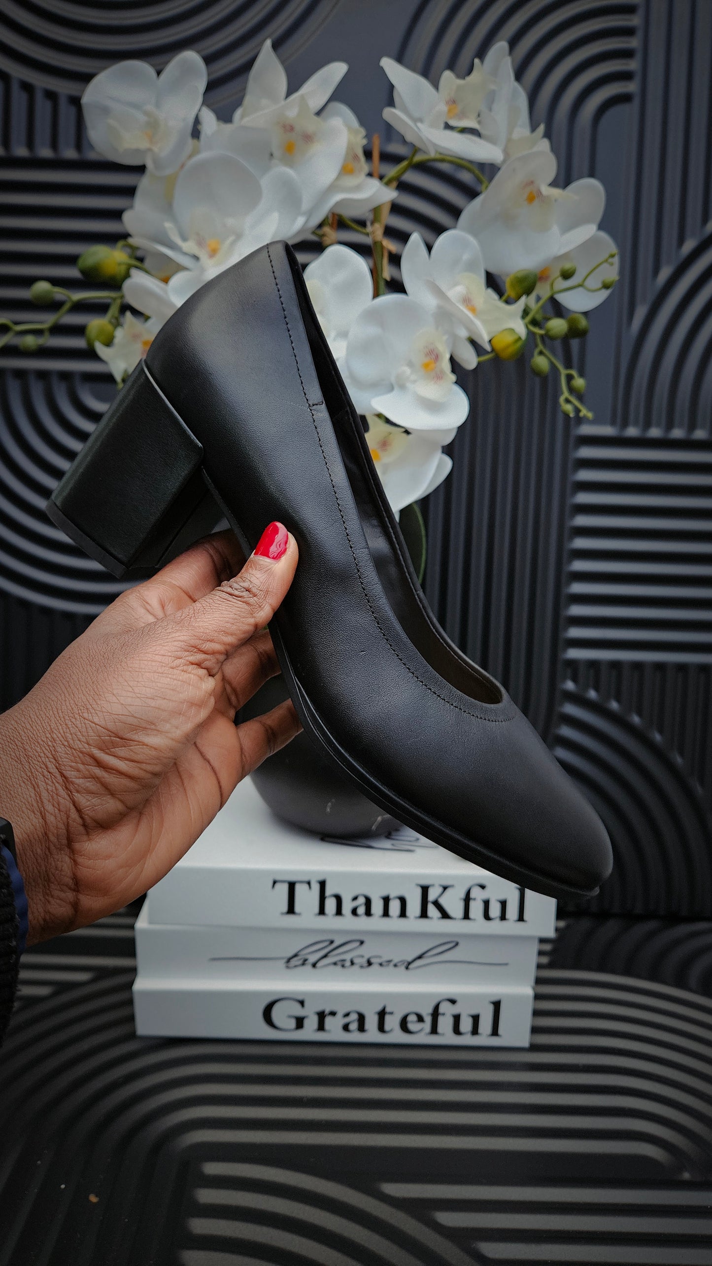 Black Leather Court Shoes