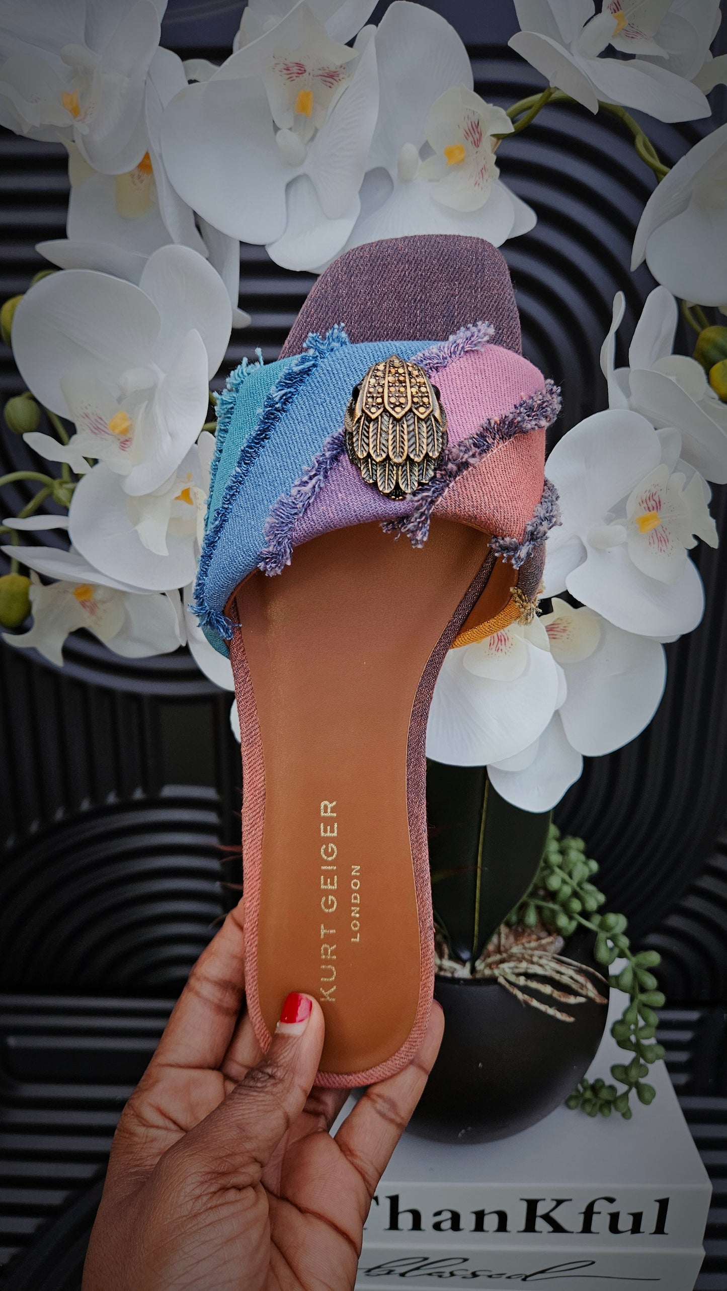 Kurt Geiger KG Denim Flat Sandal -Authentic Retail Product