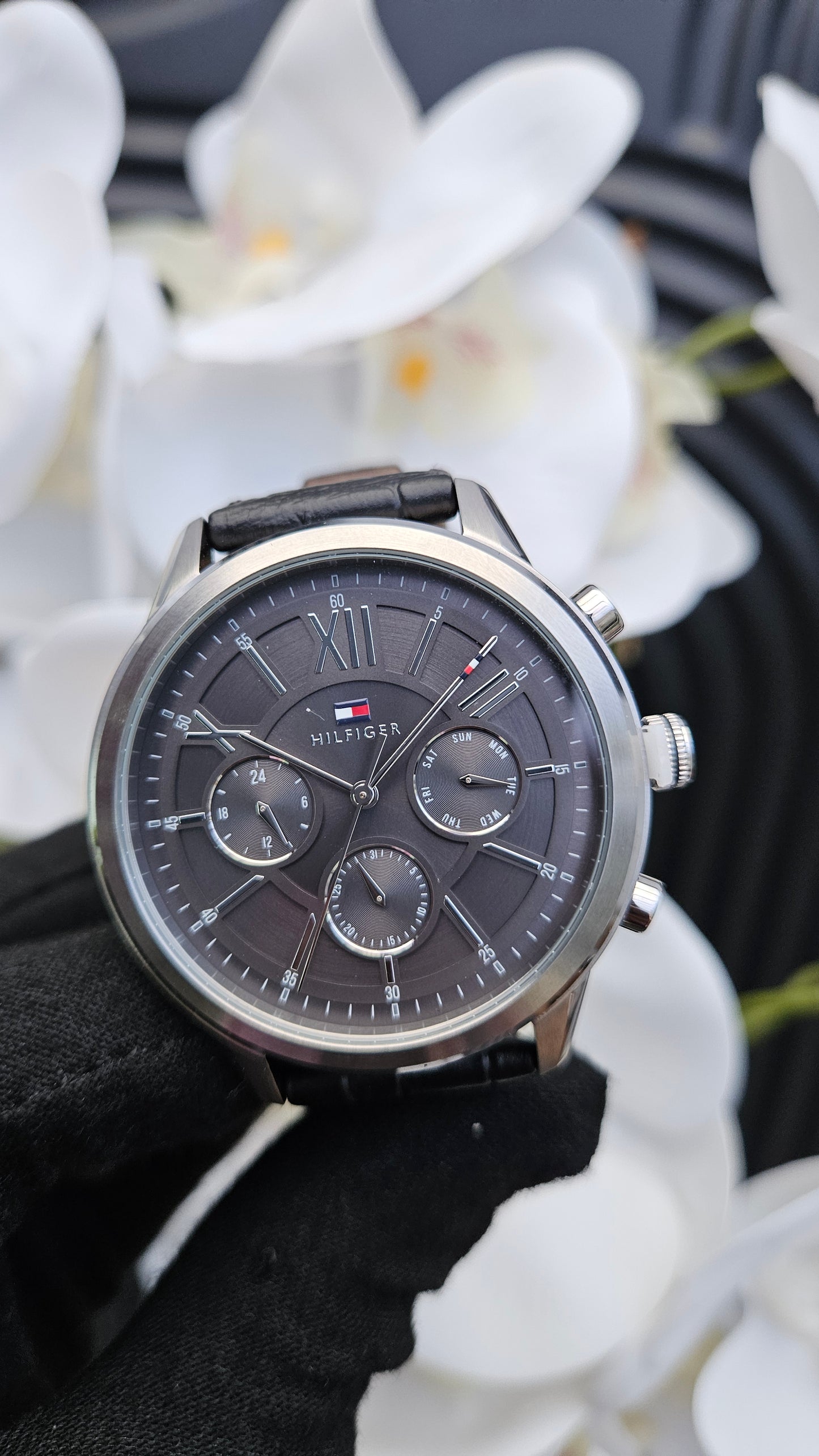 T.H Black Leather Watch for Men