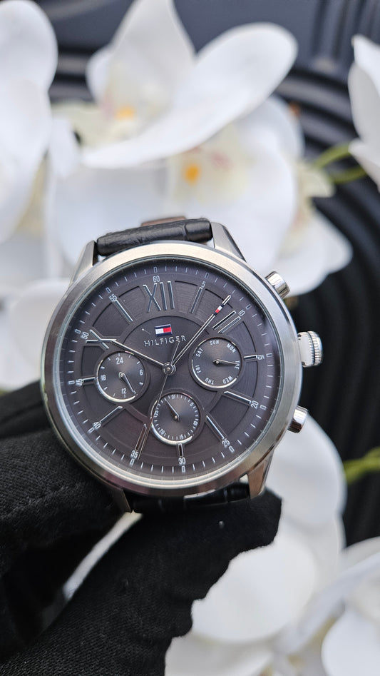 T.H Black Leather Watch for Men