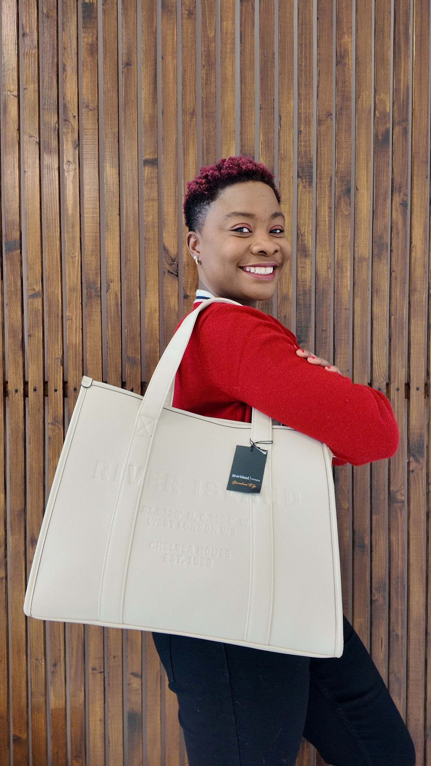 Cream Leather Embossed Shopper Bag