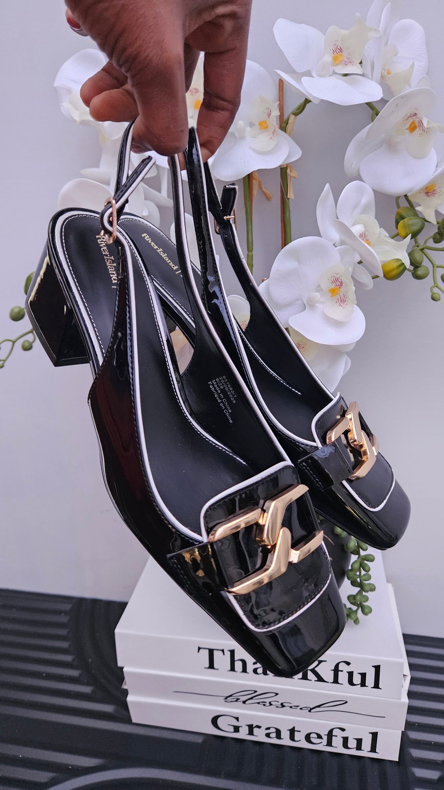 Black Buckle Slingback Heels