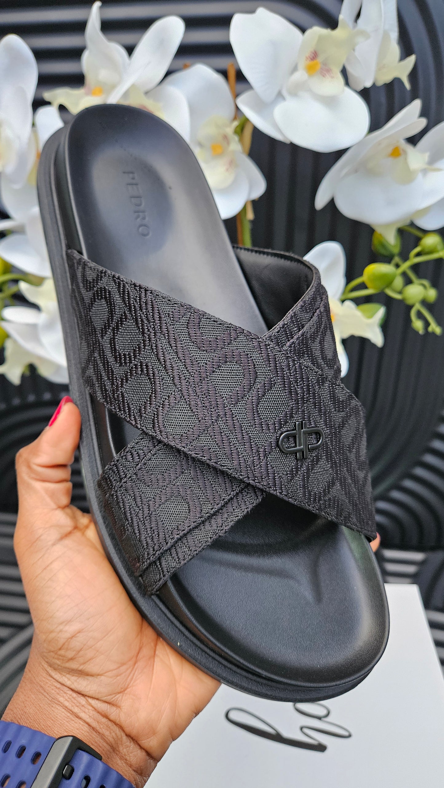 Unisex Monogram Cross Strap Sandals
