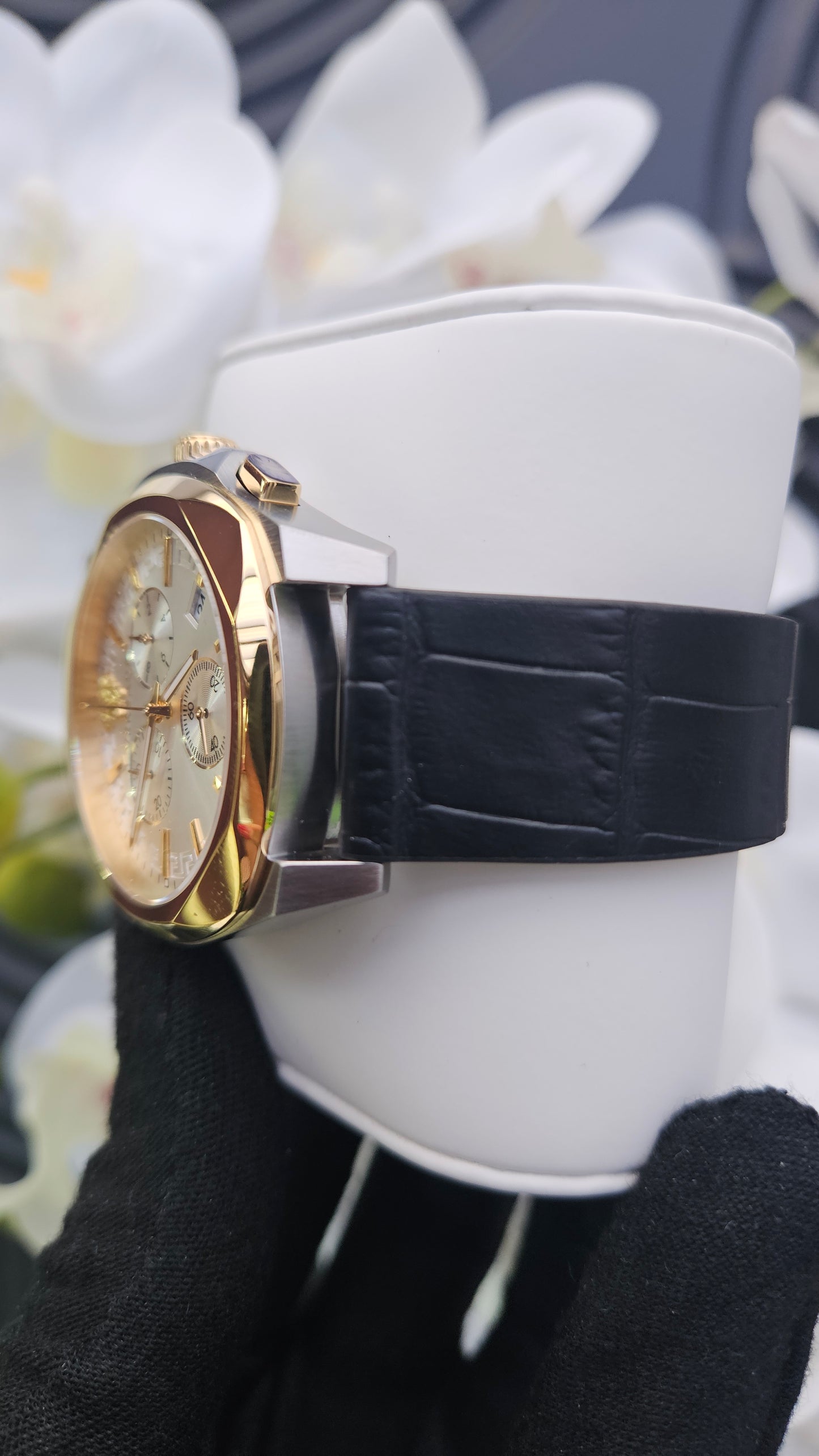 Black Genuine Leather Chronograph Watch - Authentic Retail Product