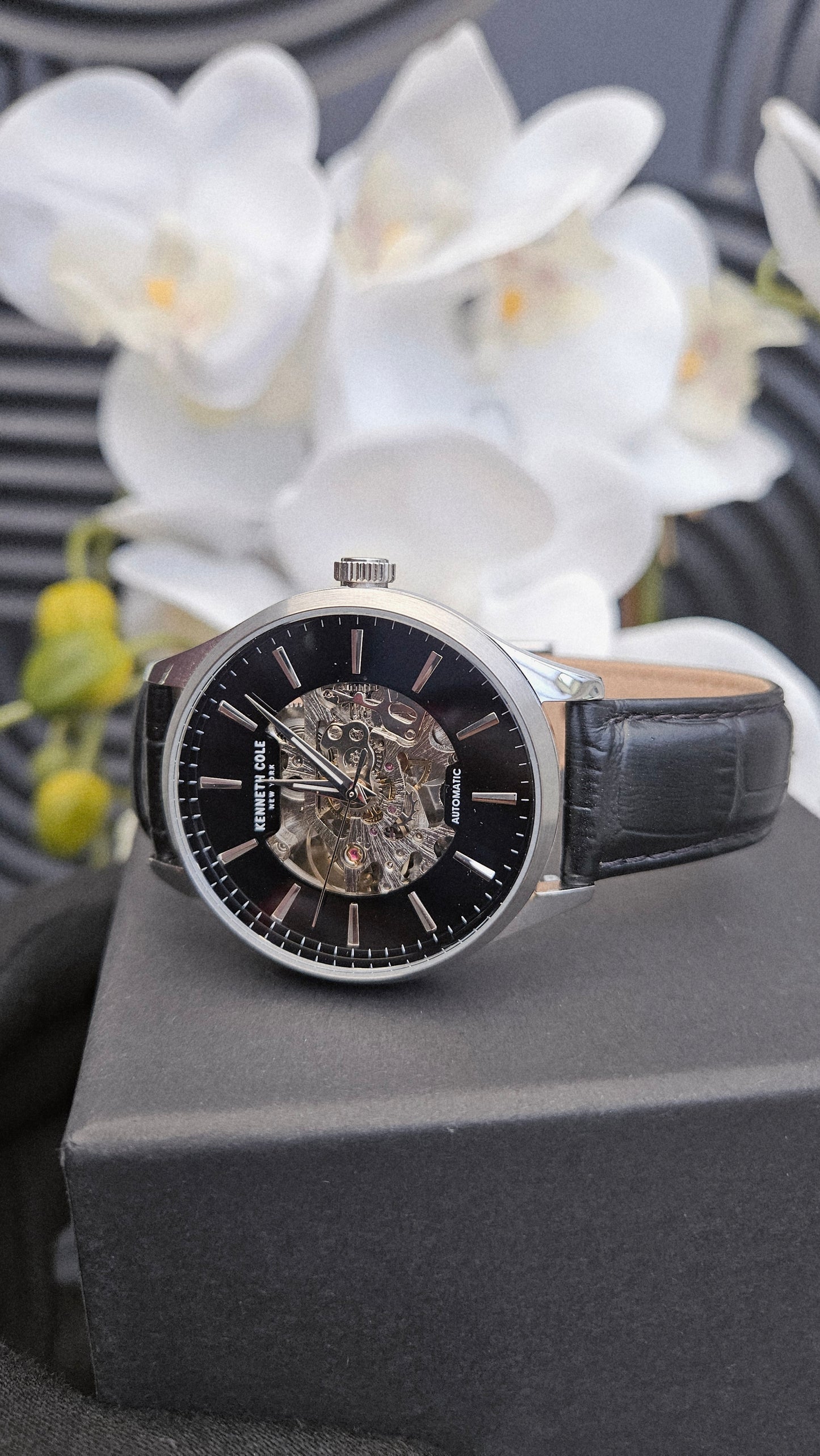K.C Black Leather Automatic Watch