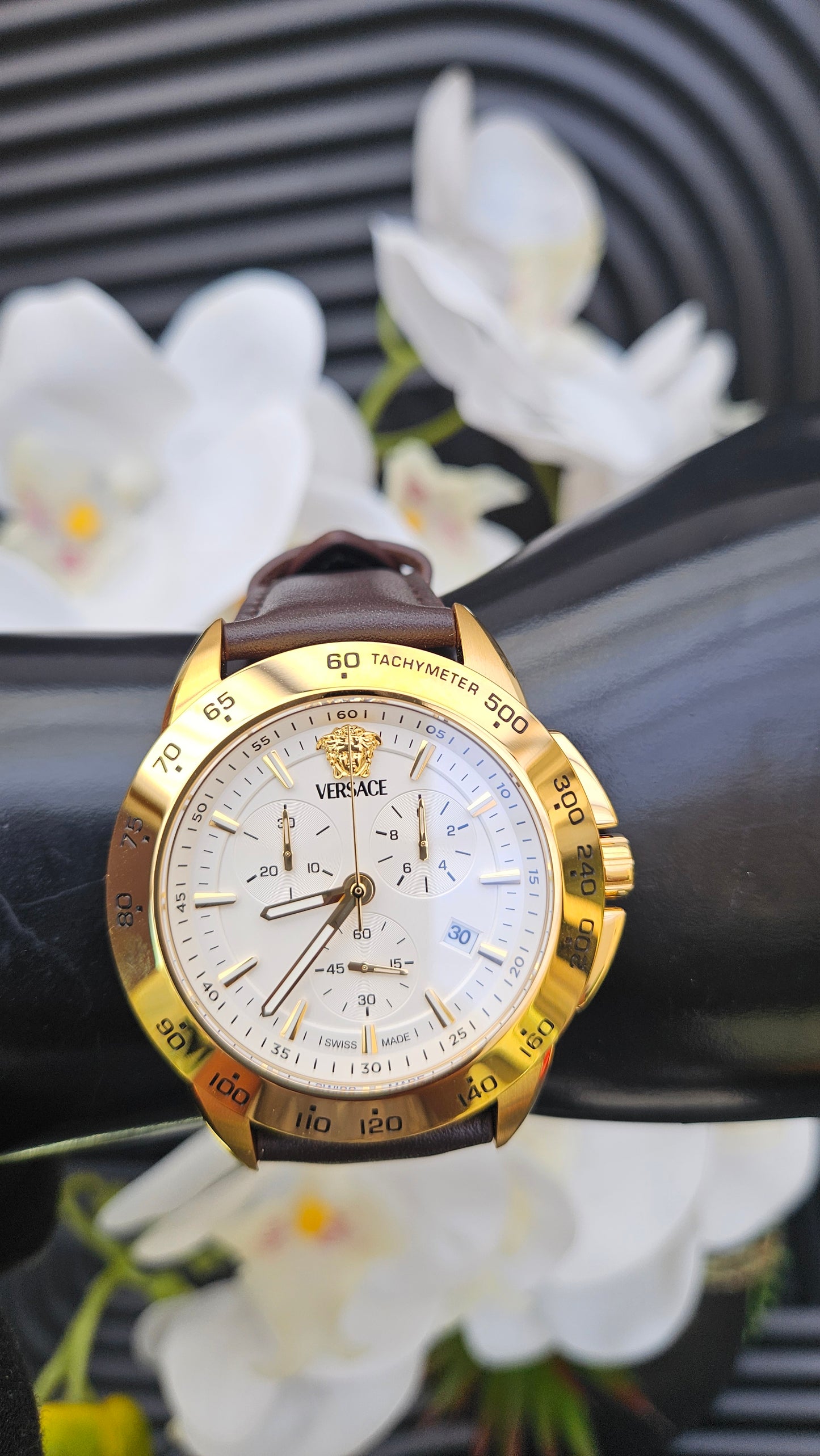 Versace White Dial Chronograph Watch - Authentic Retail Product
