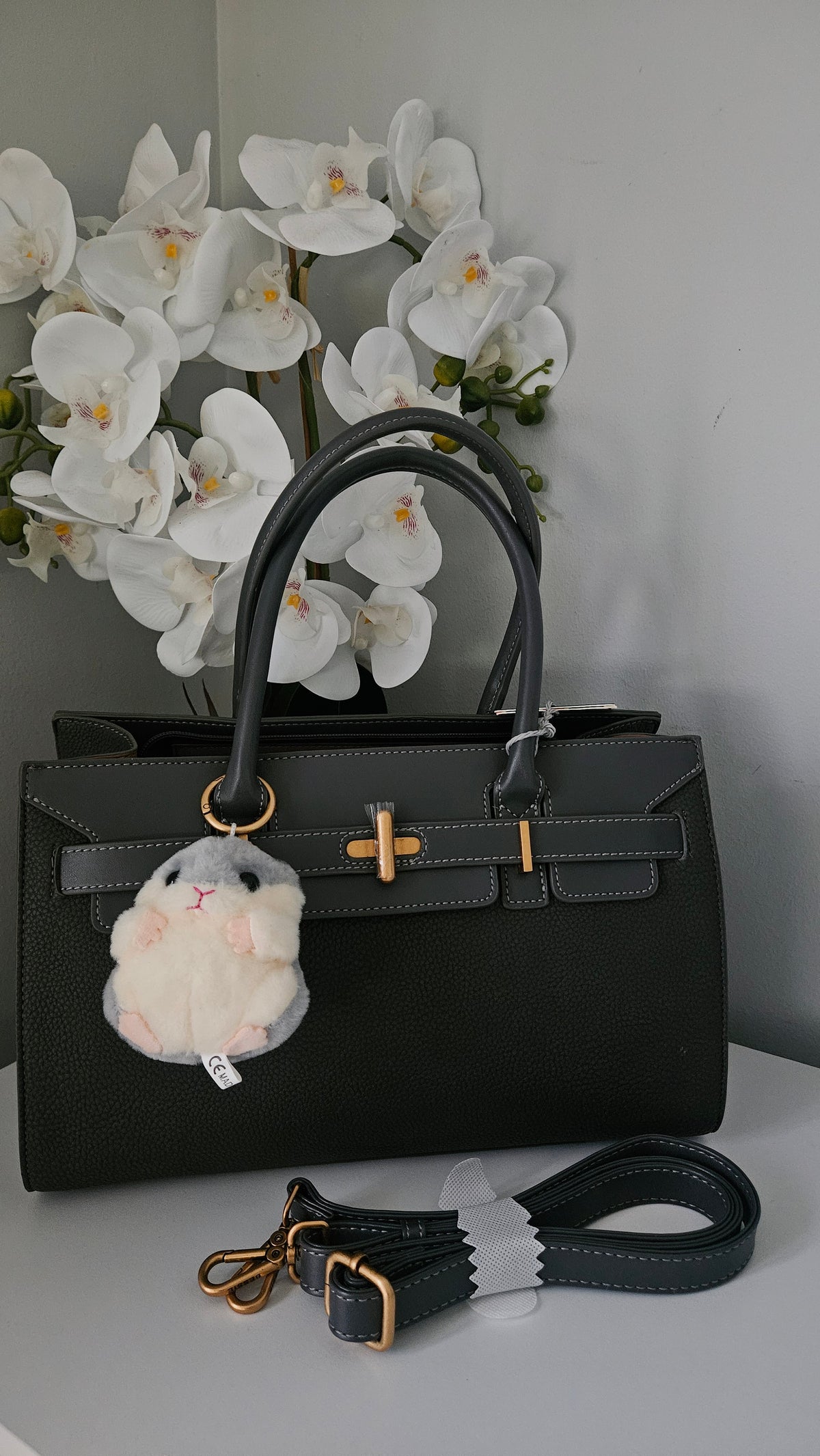 BESSIE Grey handbag with Long Strap