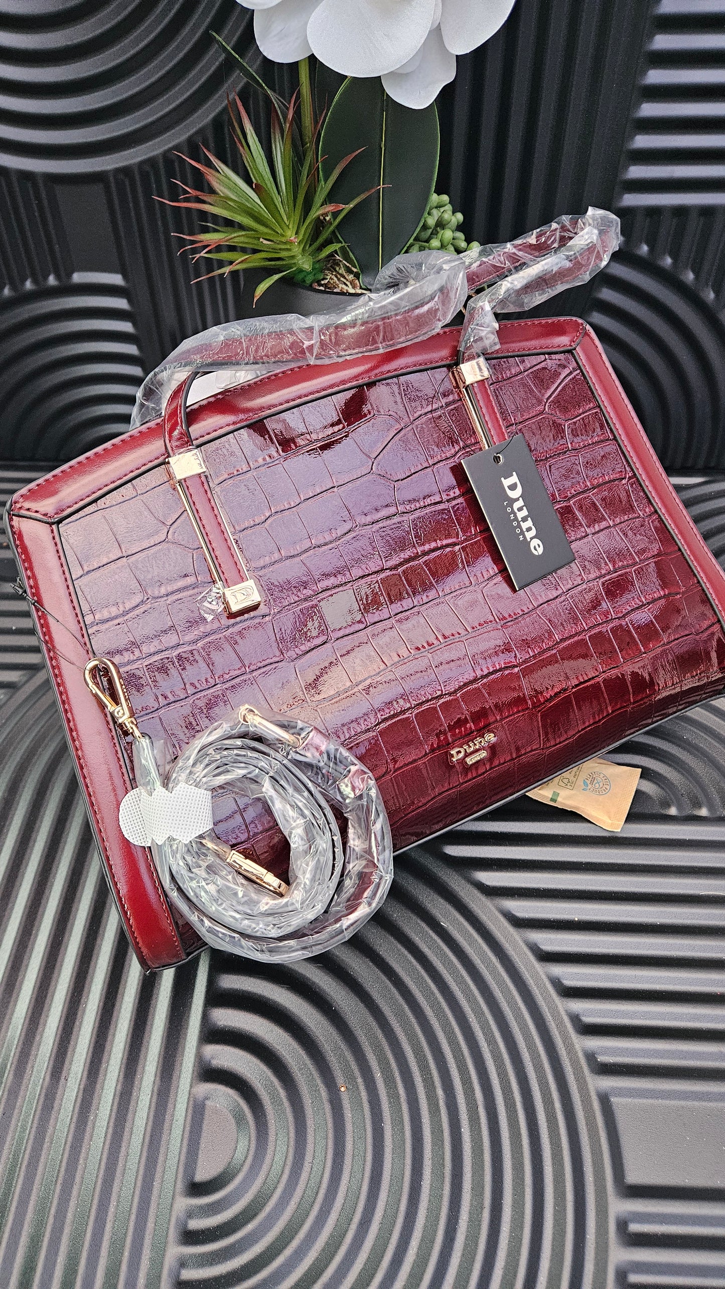 Dune Burgundy Croc Effect Shoulder Bag