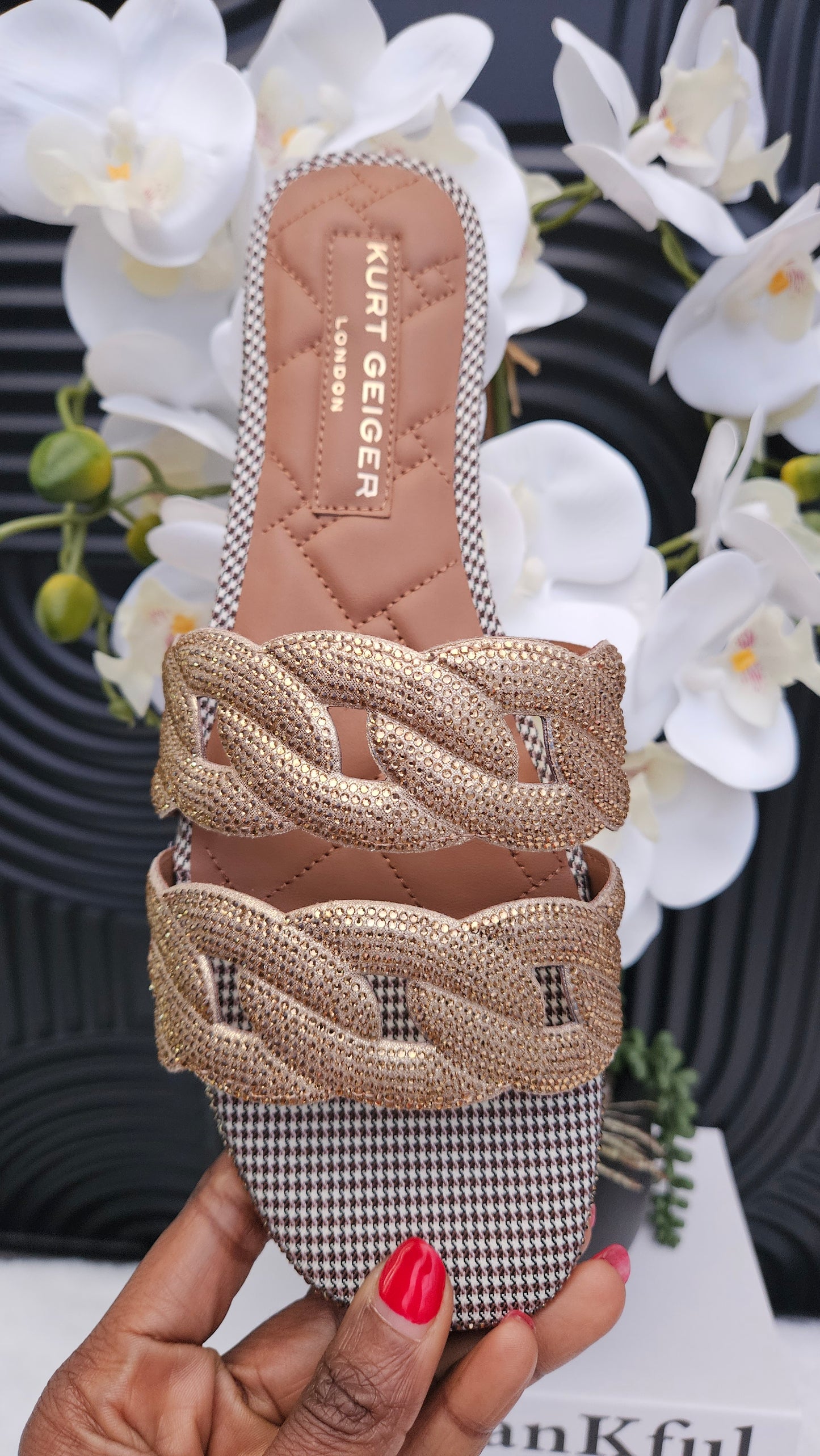 Kurt Geiger KG Crystal Gold Flat Sandal