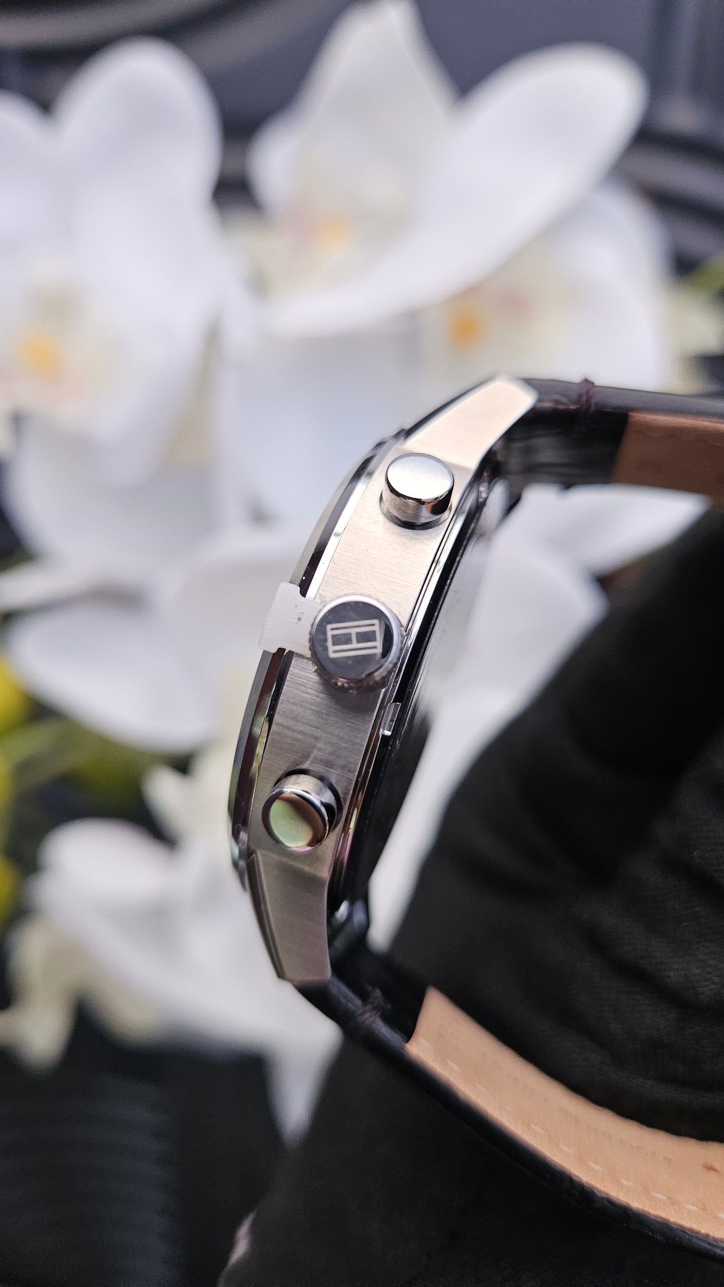 T.H Black Leather Watch for Men