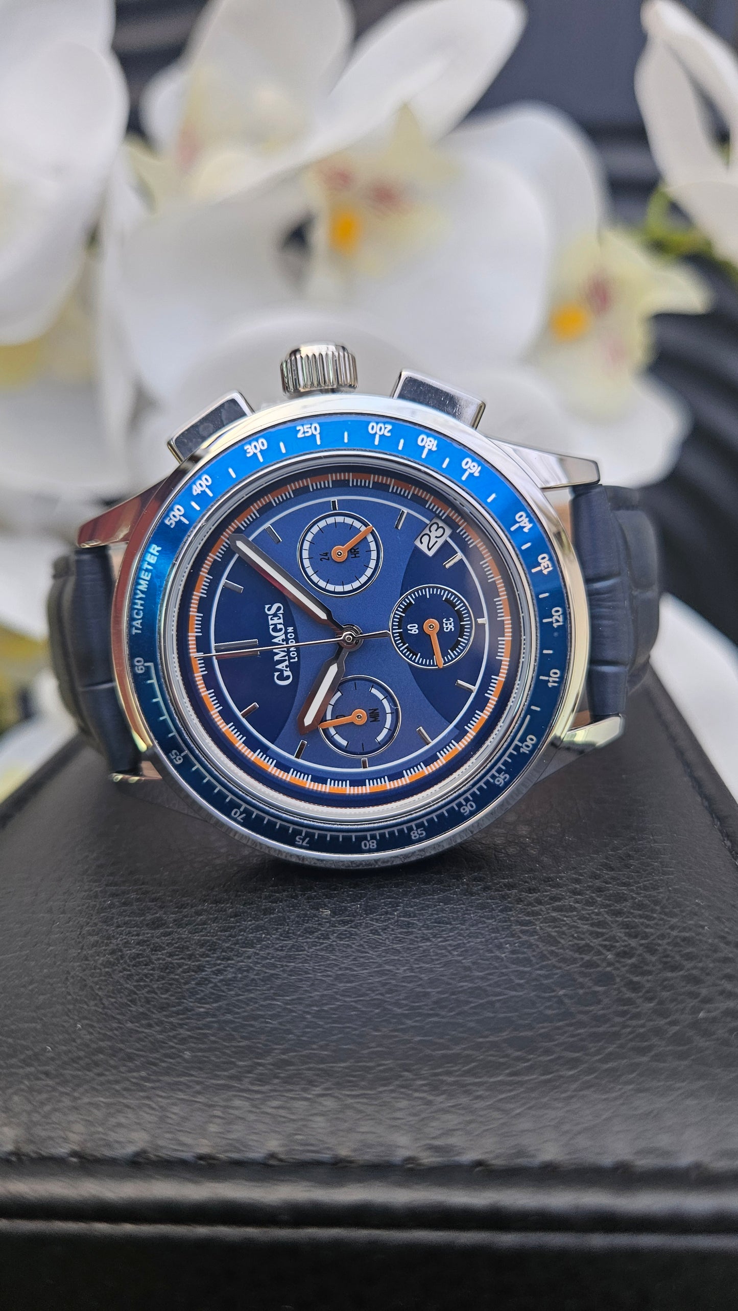 Blue Leather Chronograph Watch