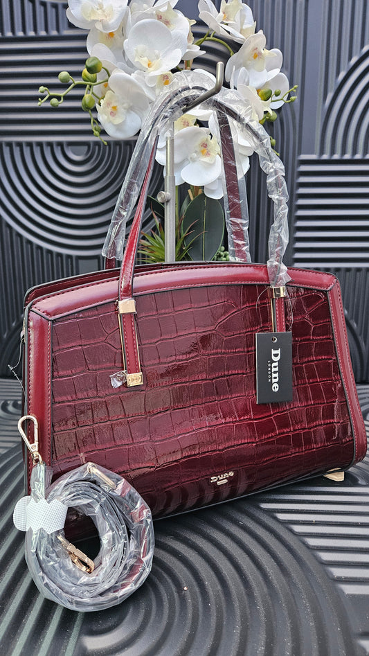 Dune Burgundy Croc Effect Shoulder Bag
