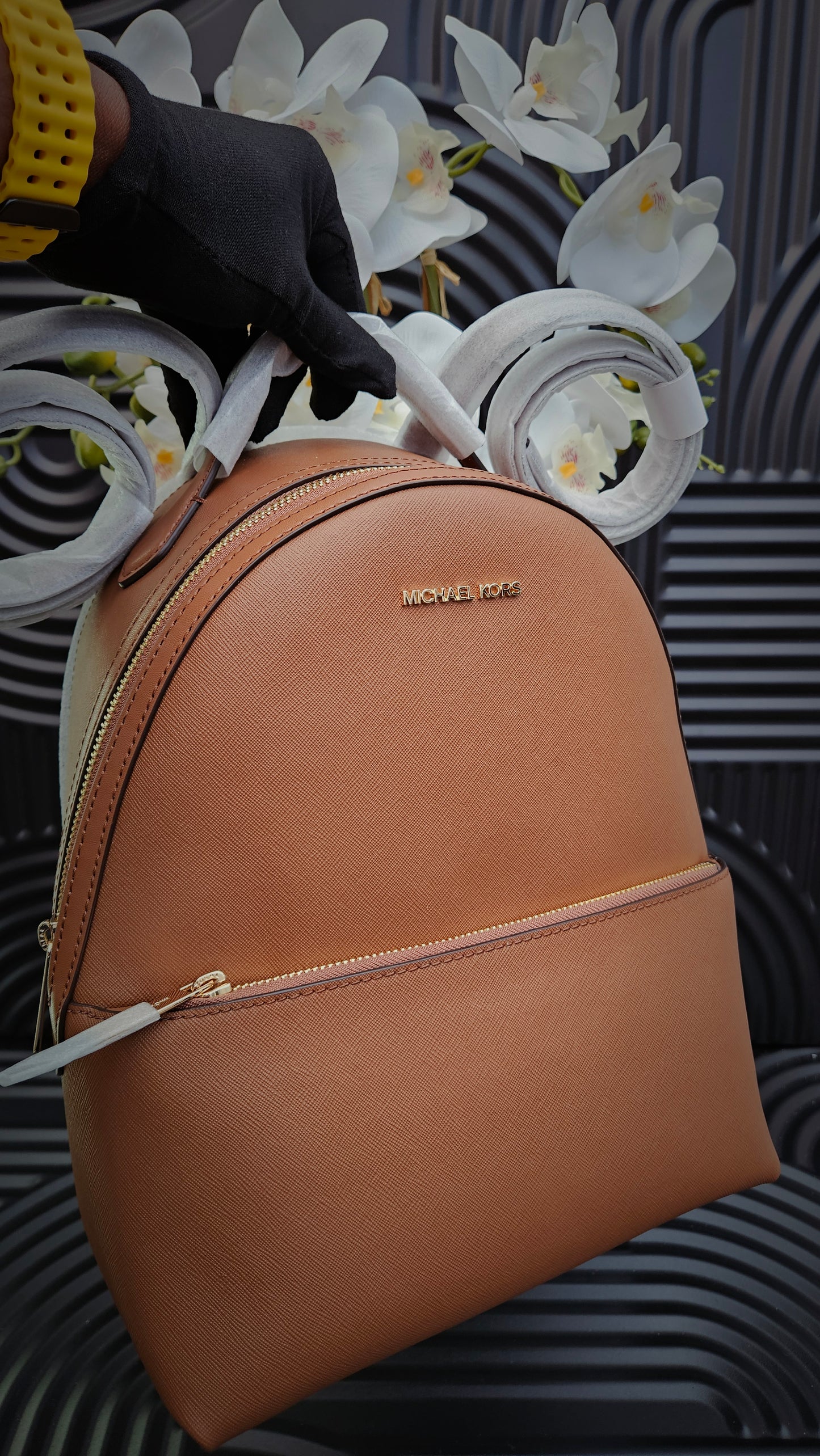 MK Brown Logo Detail Backpack - Authentic Retail Product