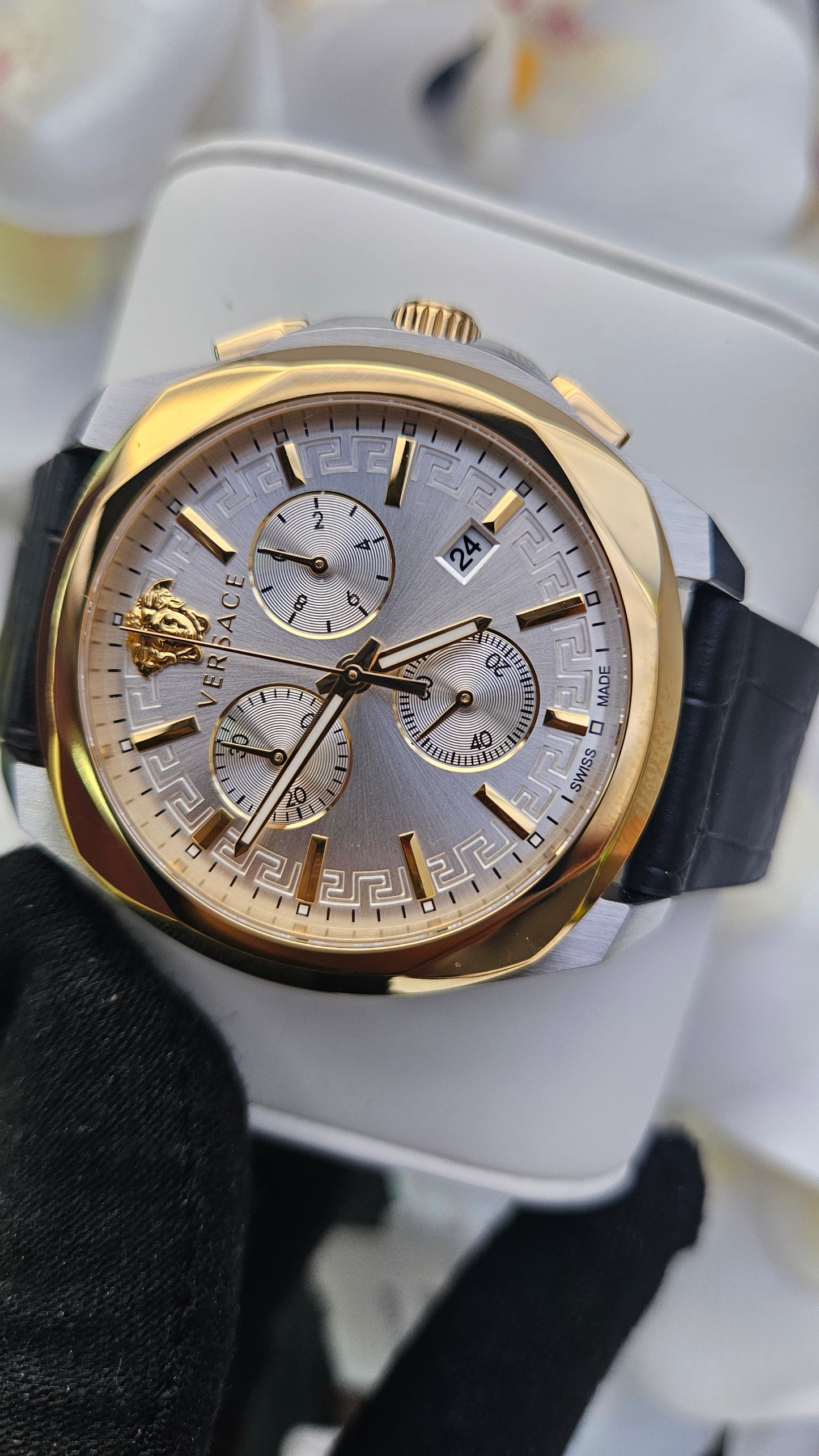 Black Genuine Leather Chronograph Watch - Authentic Retail Product