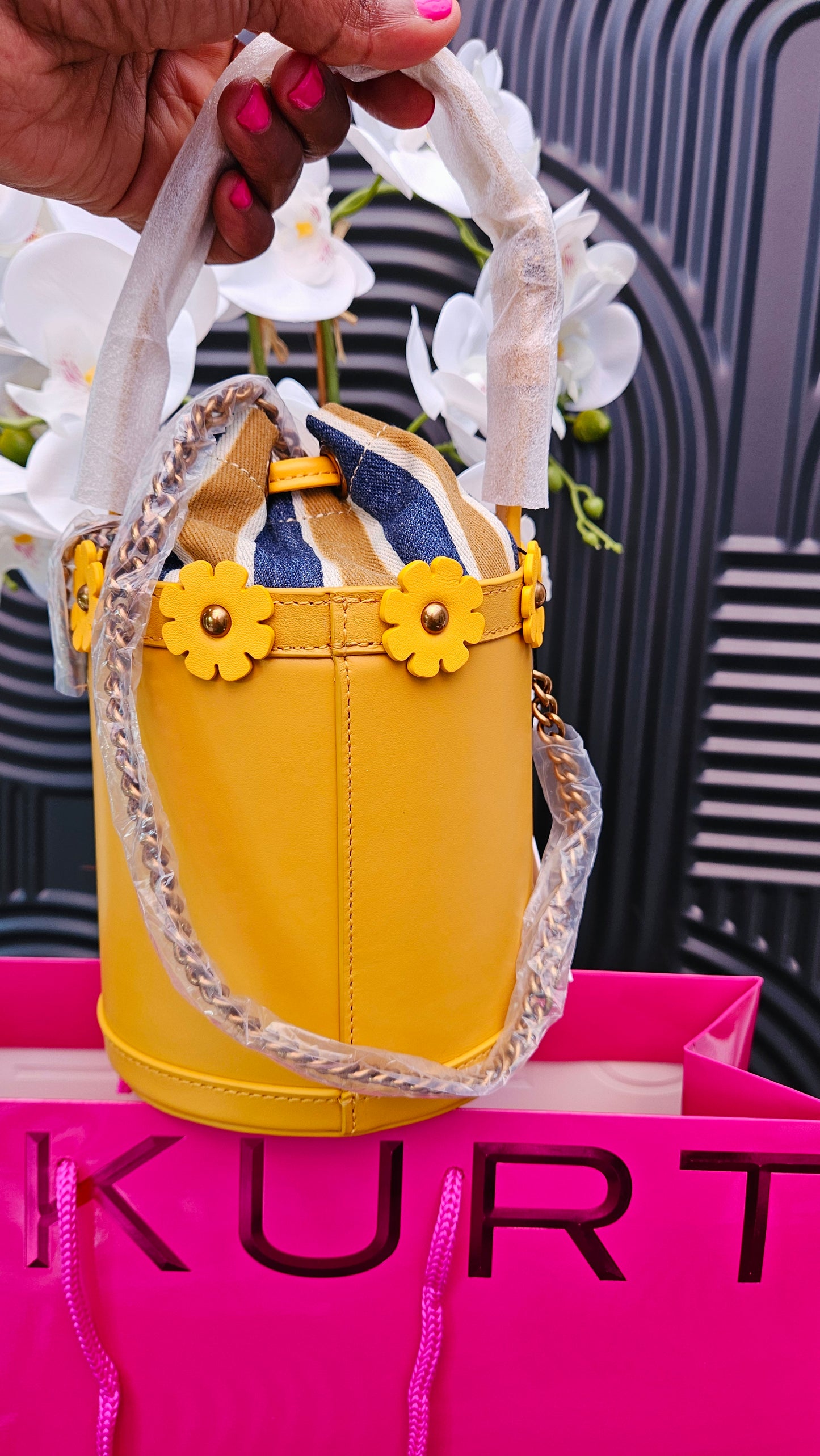 Kurt Geiger KG Mustard Leather Round Shaped Bag - Authentic Retail Product