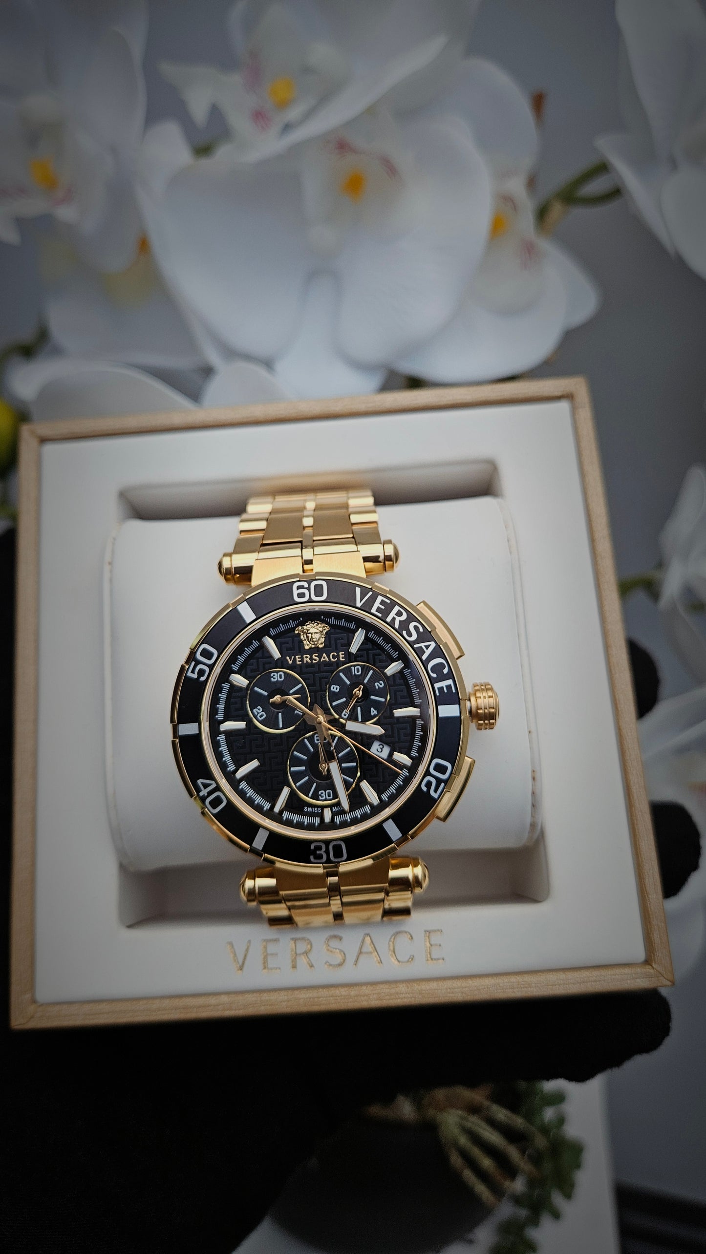 Versace Chronograph Gold and Black Watch