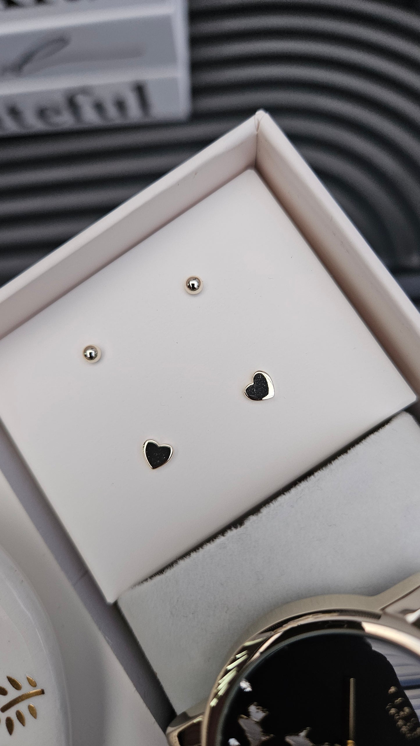 Black Strap Watch, Earrings And Trinket Tray