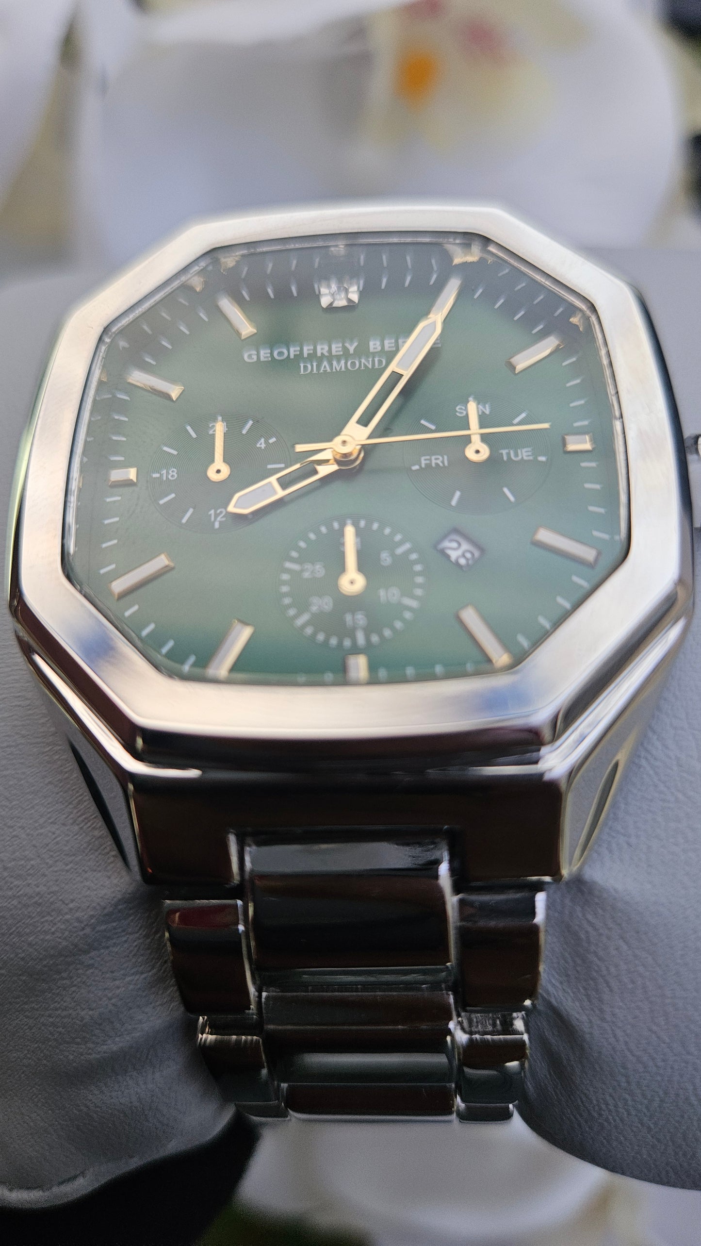 Green Dial Diamond Silver Strap Watch
