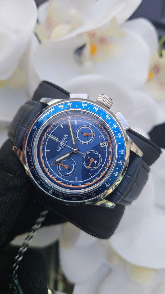 Blue Leather Chronograph Watch