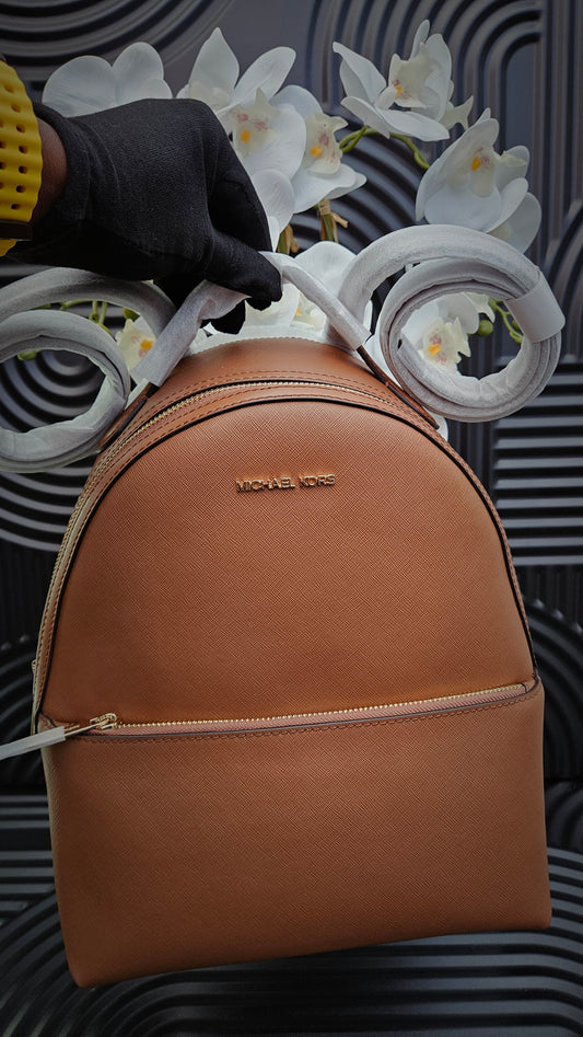 MK Brown Logo Detail Backpack - Authentic Retail Product