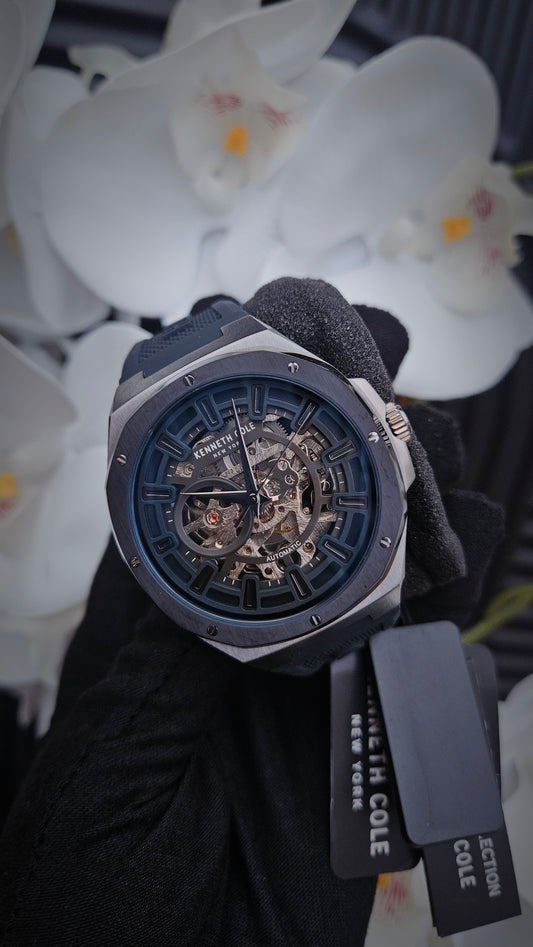 Kenneth Cole Navy & Gunmetal Tone Automatic Skeleton Watch