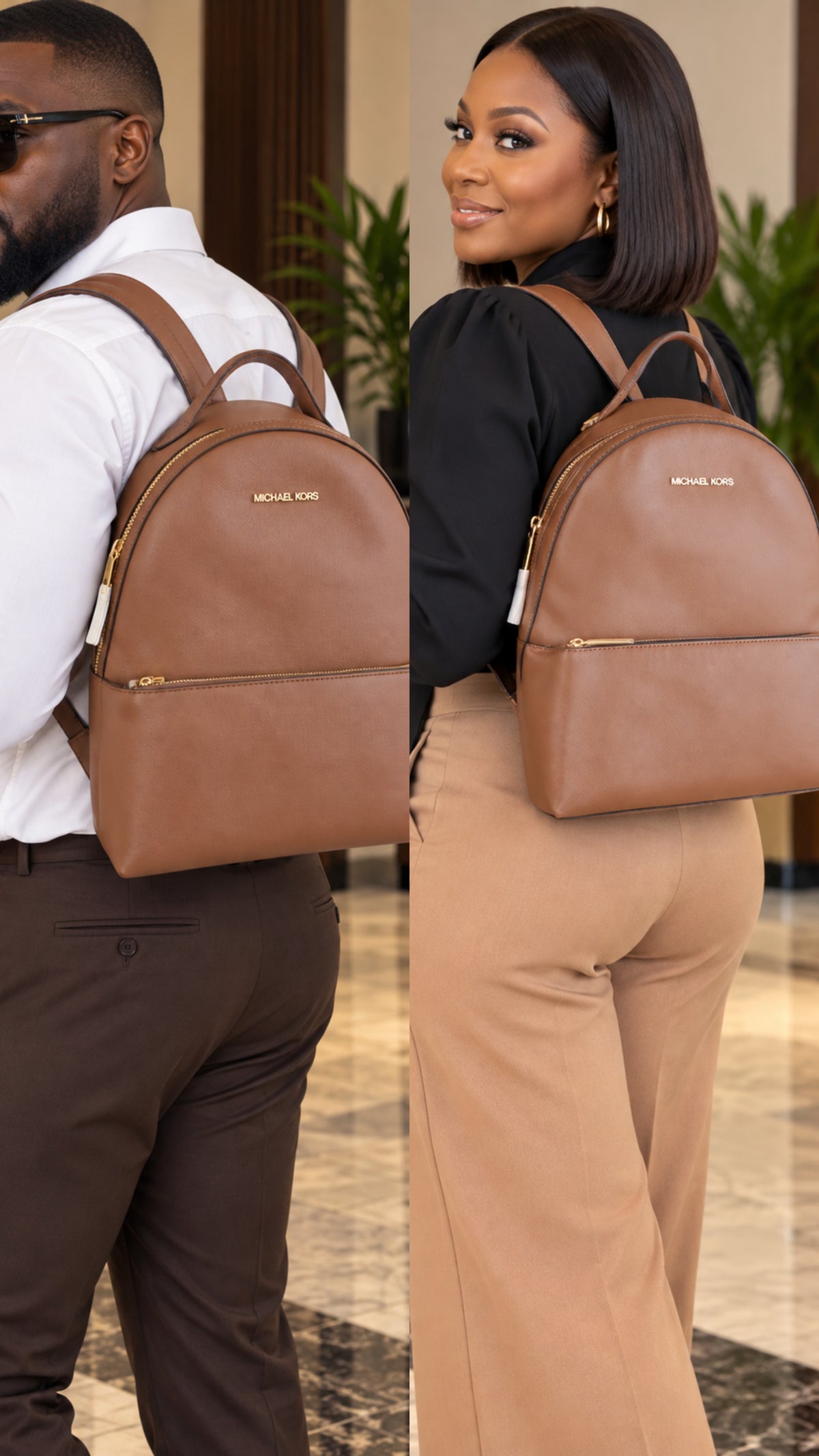 MK Brown Logo Detail Backpack