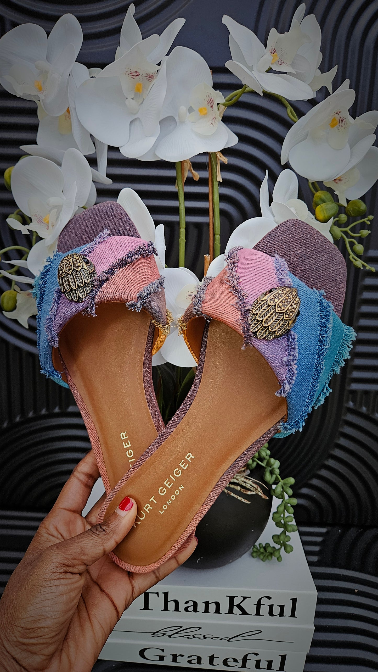 Kurt Geiger KG Denim Flat Sandal -Authentic Retail Product
