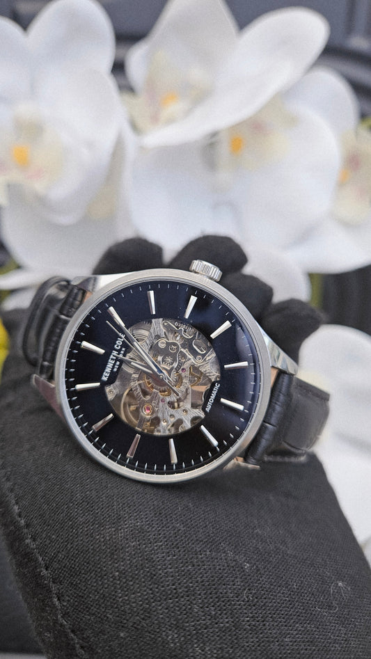 K.C Black Leather Automatic Watch
