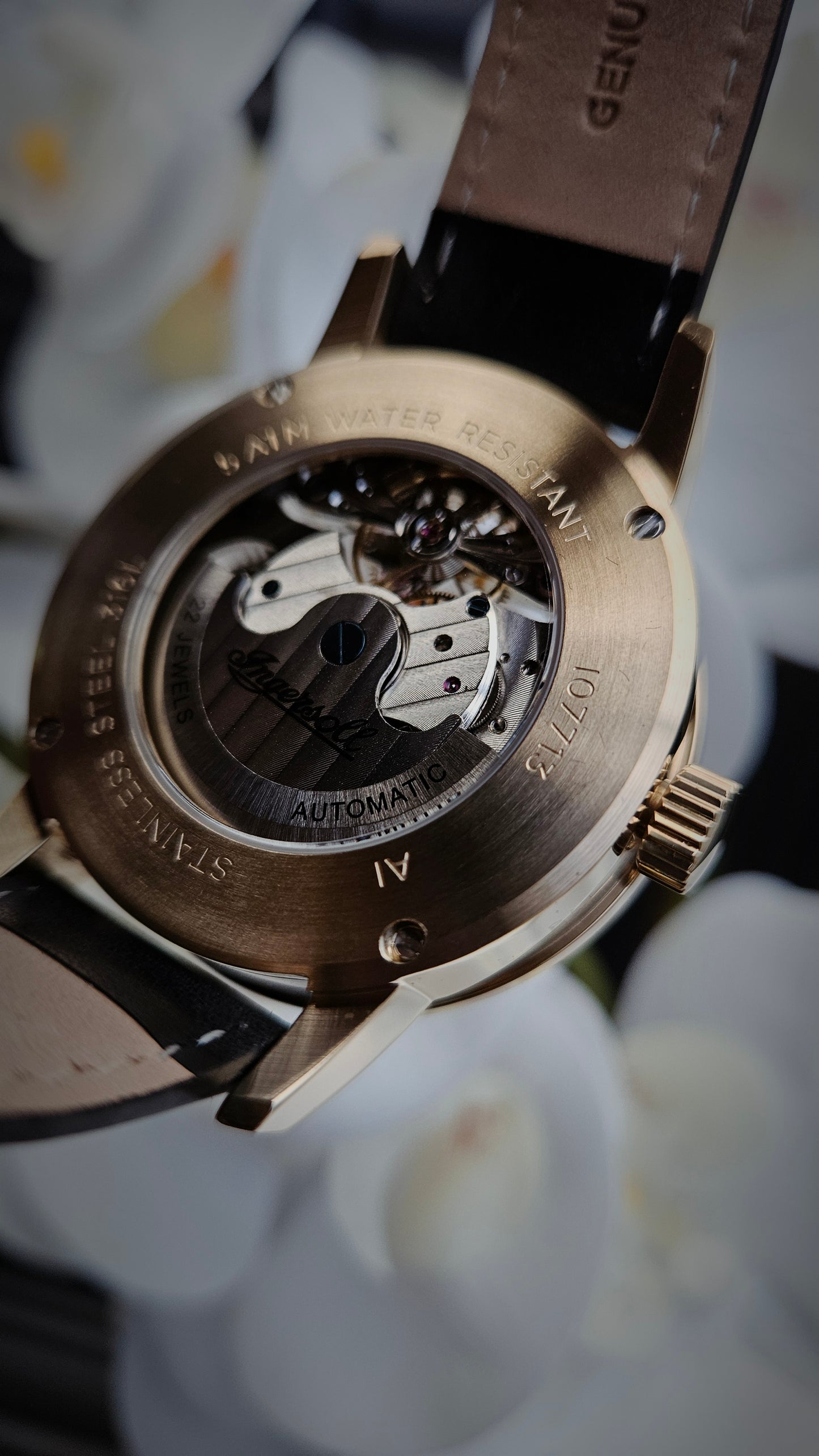 Black & Gold Tone Leather Watch
