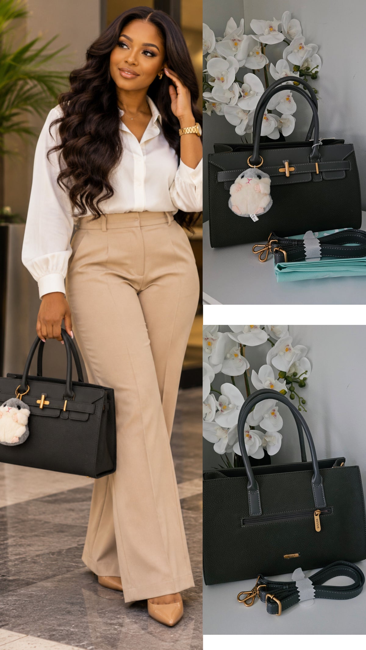 BESSIE Grey handbag with Long Strap