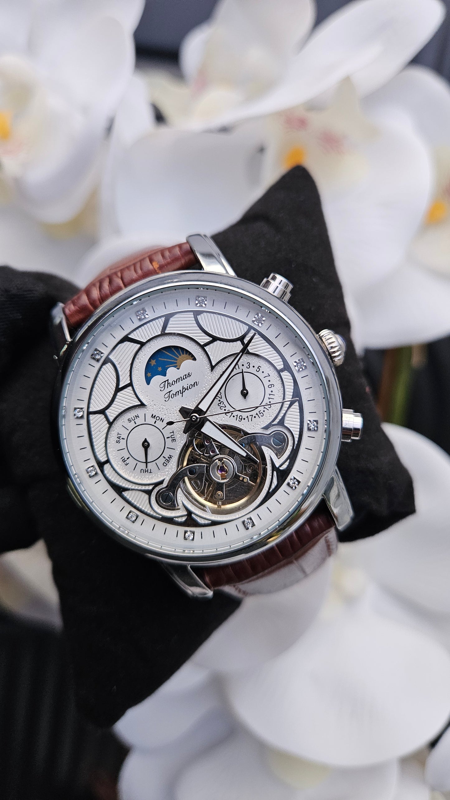 Thomas Tompion Brown Leather Automatic Watch -Authentic Retail Product