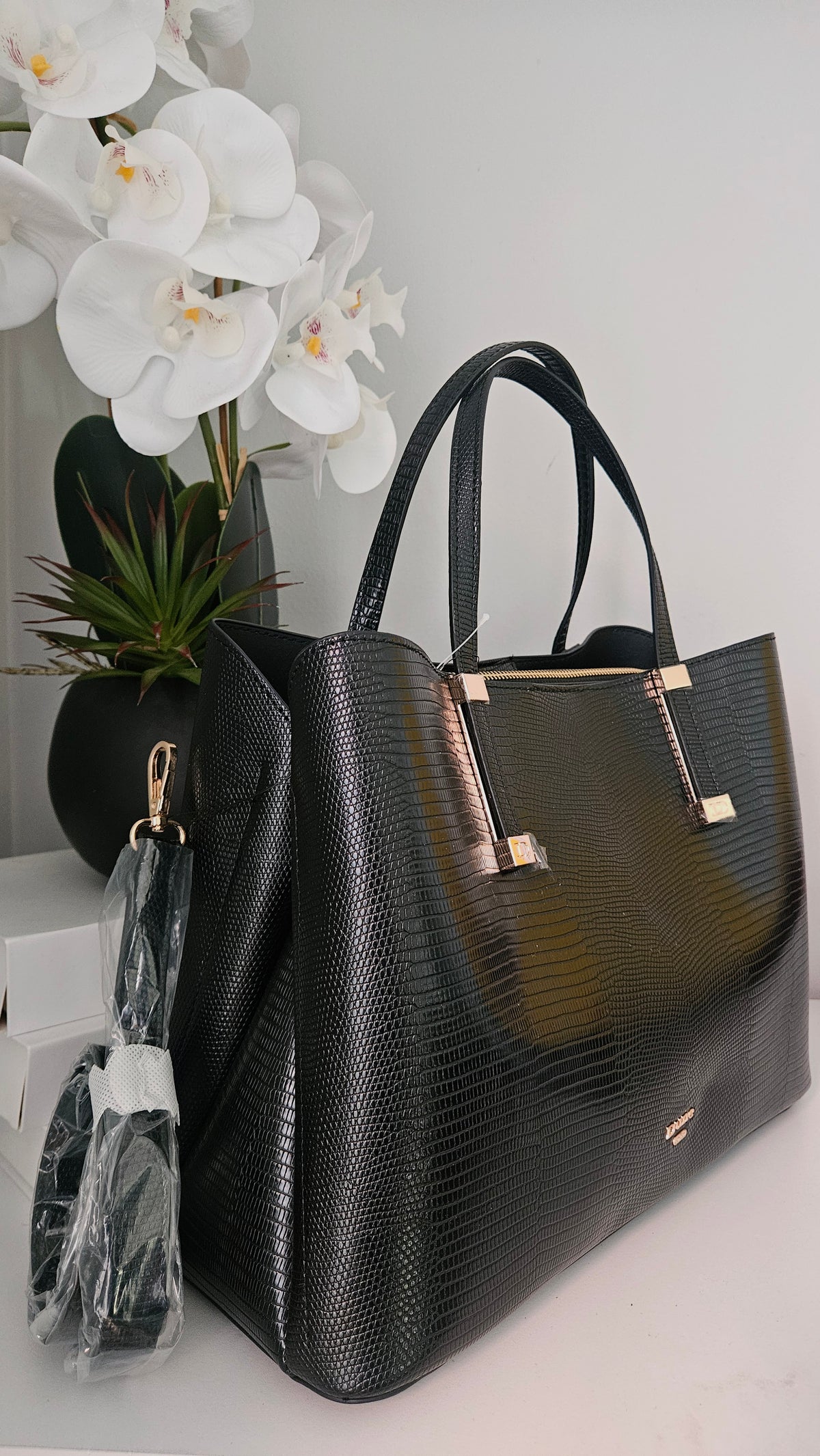 DUNE Black Shoulder Bag with Long Strap