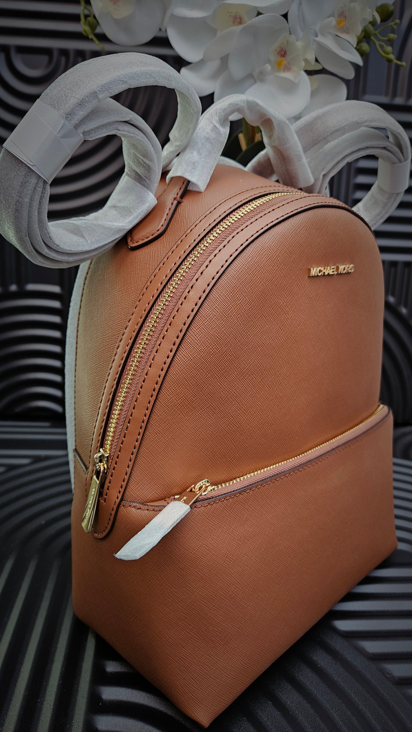 MK Brown Logo Detail Backpack - Authentic Retail Product