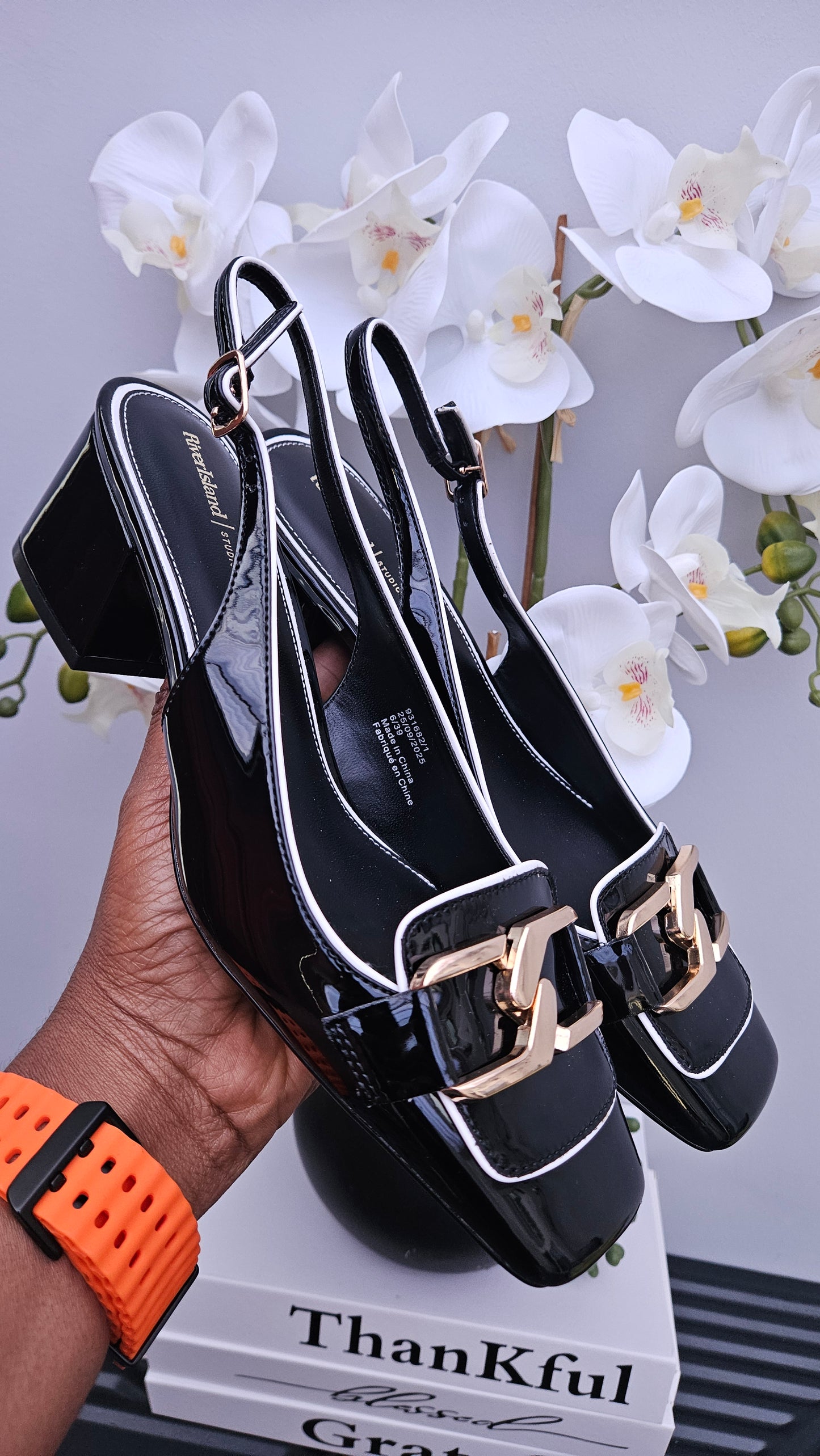 Black Buckle Slingback Heels