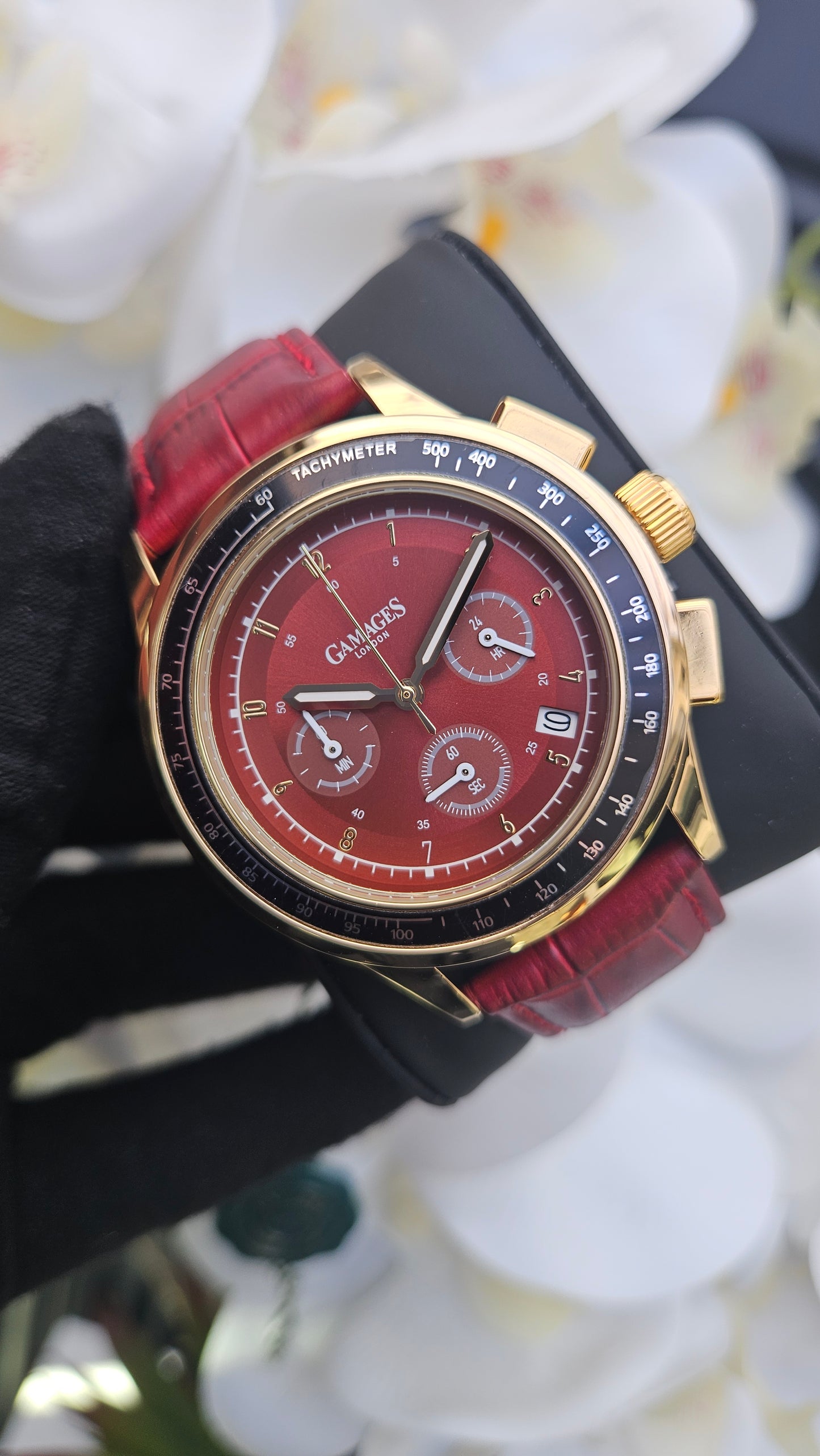 Red Leather Chronograph Watch