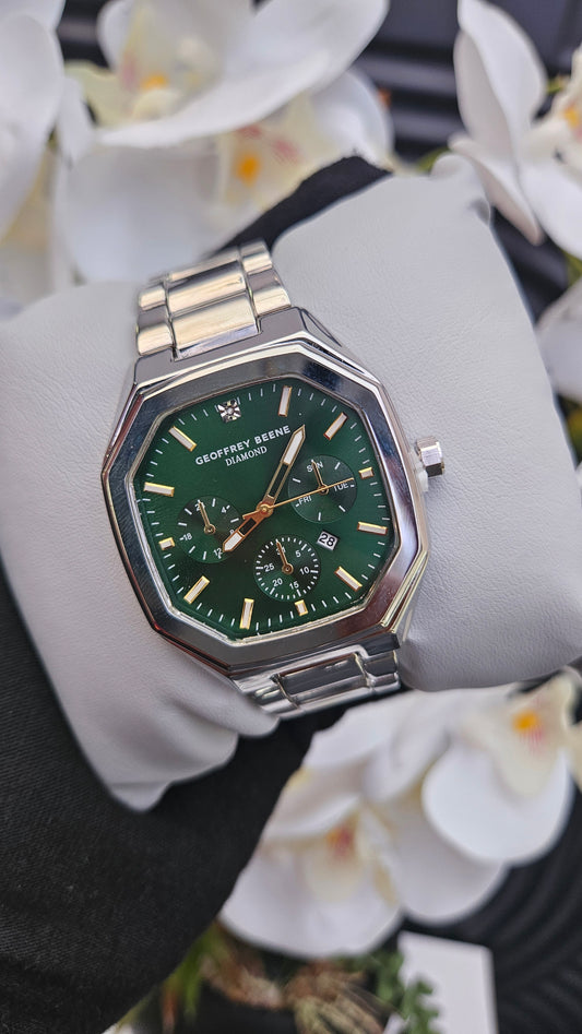 Green Dial Diamond Silver Strap Watch